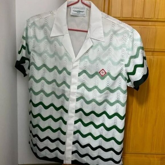Casablanca Green Wave Crochet Shirt - Picture 1 of 4